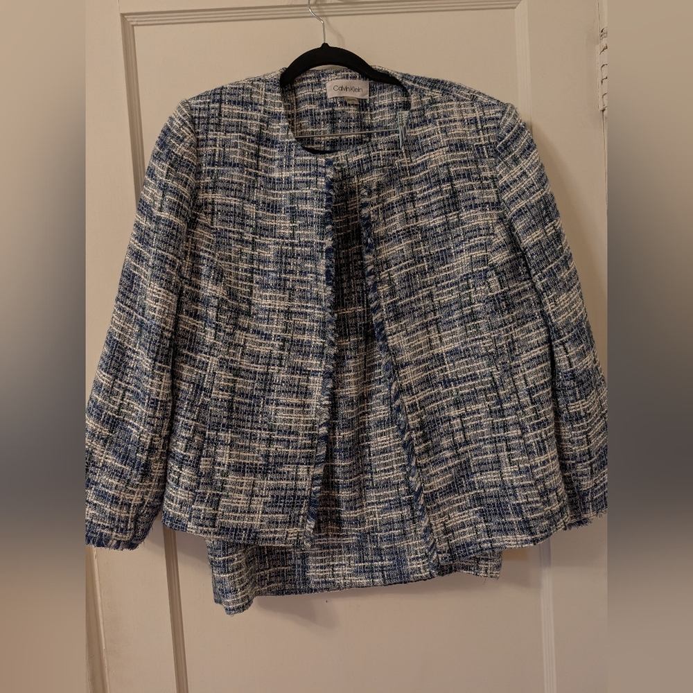 Calvin Klein Women's Textured Blue and White Skirt Suit